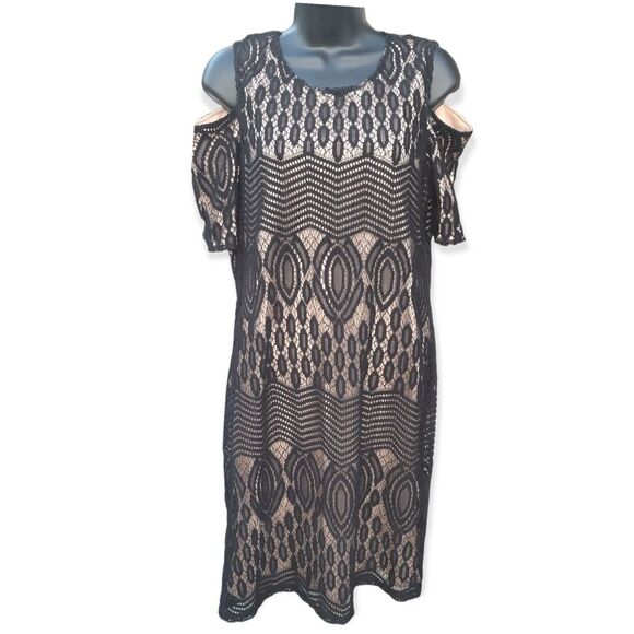 Sharagano Lace Cold Shoulder Lace Sheath Dress Size 8 - Picture 2 of 3